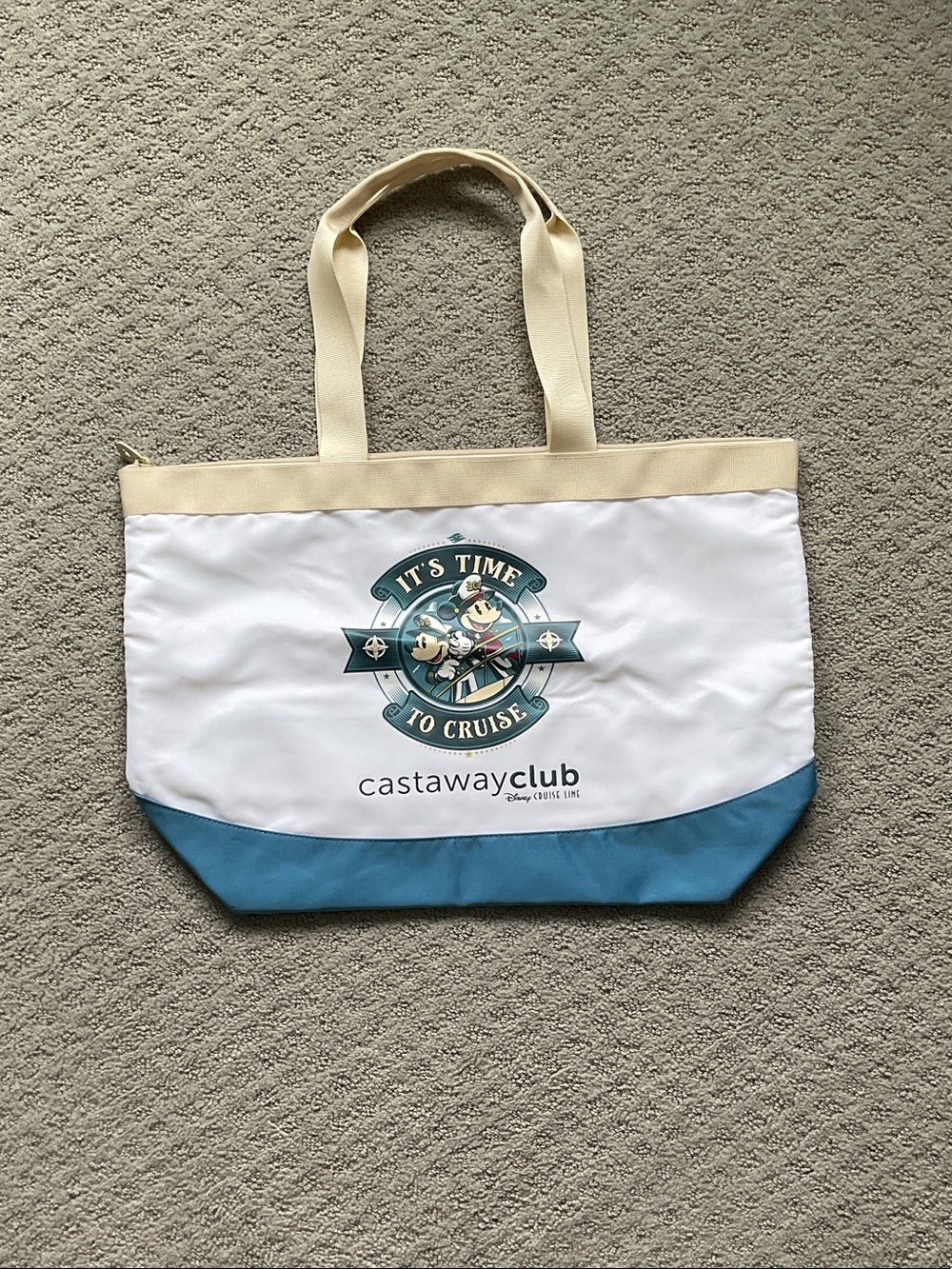 Disney Castaway Club 'It's Time to Cruise' White Teal Tote 0443